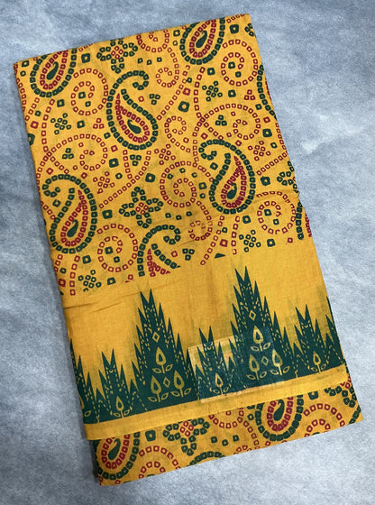 MulMul Cotton Mustard Yellow Colour with Temple Border