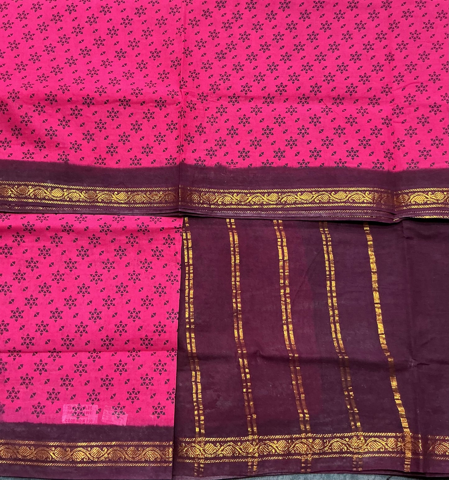 Chettinad Sungudi Cotton Pink Colour with Brown Colour Border