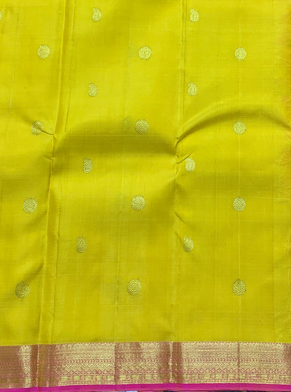 Pure Kanchipuram Silk Saree Yellow Colour with Golden Pink Border