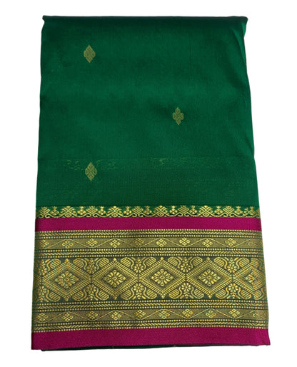 Green Shade Saree with Golden and Pink Border