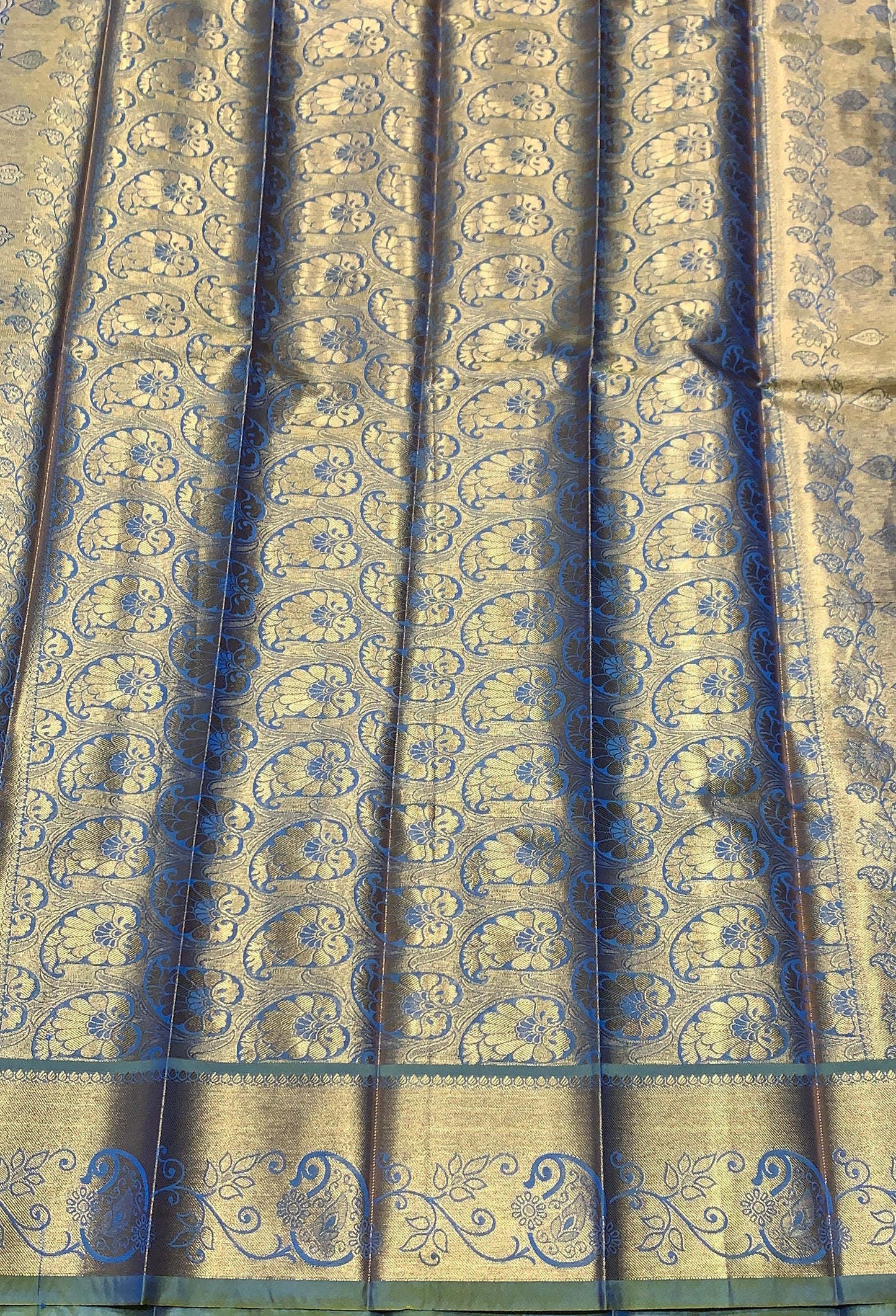 Vegan Silk Saree Sky Blue Colour with Copper Border