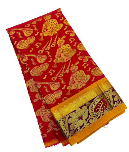 Red Shade Vegan Silk Kids Pattu Pavadai with contrast border for newborn to 2 Years