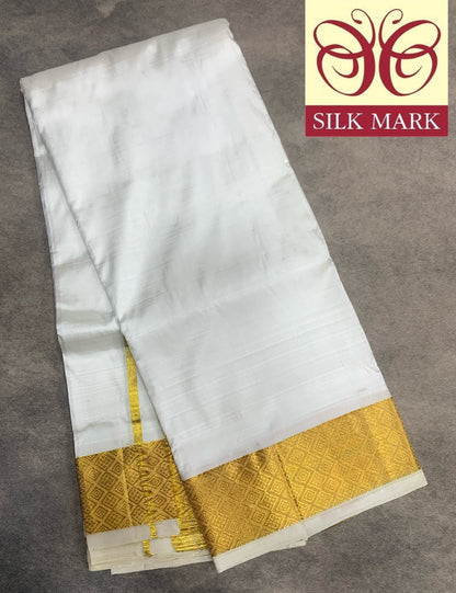 Pure Silk Dhoti 8 mulam White Colour Big Border