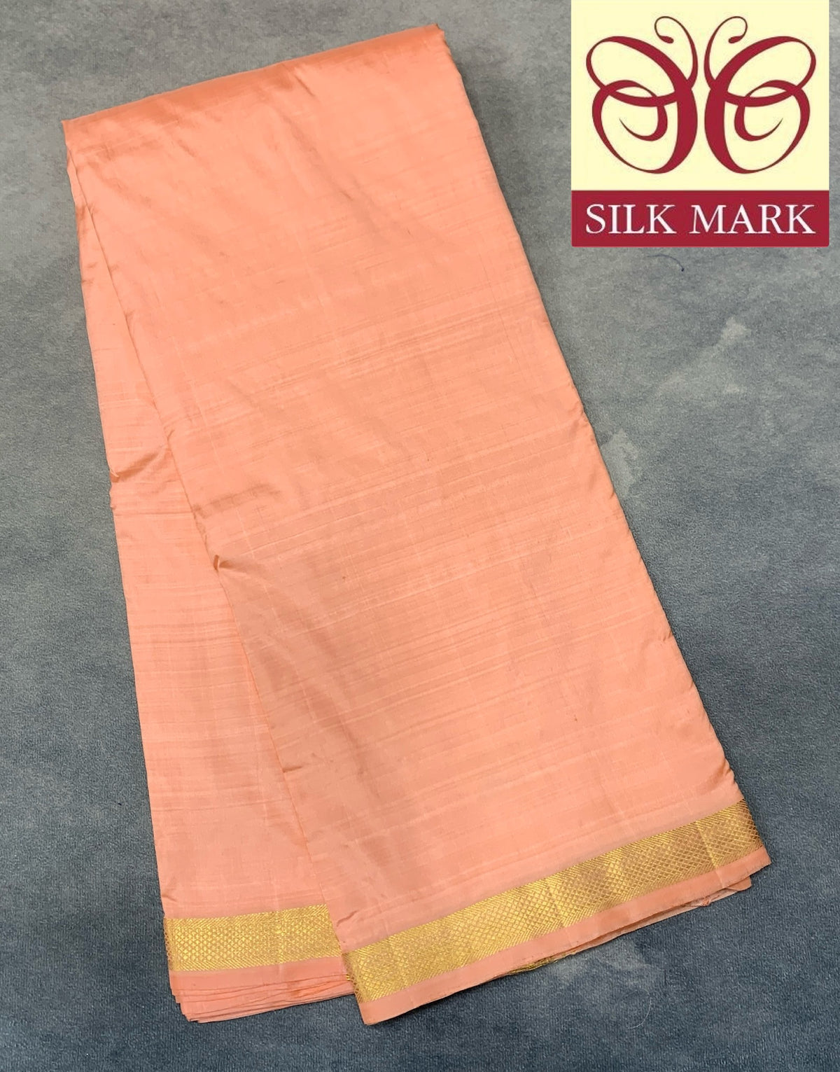 9X5 Pure Silk Dhoti Peach Colour with Small Golden Zari Border