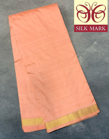 9X5 Pure Silk Dhoti Peach Colour with Small Golden Zari Border