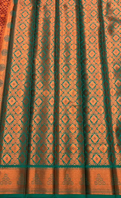 Vegan Silk Saree Maroon Colour with Copper and Green Border
