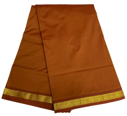 9 yards Vegan Silk Saree Russet Colour with Golden Border