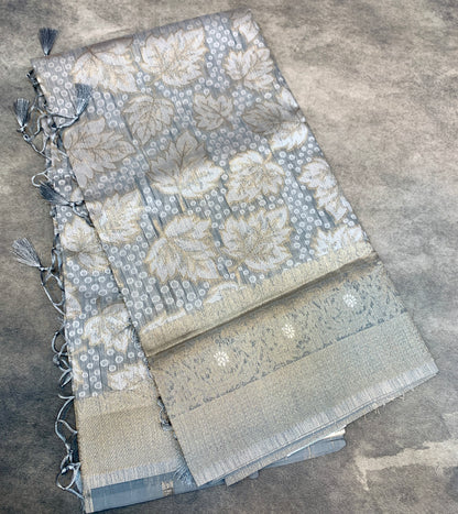 Banaras Katan Saree Gray Colour with Katan Work Border