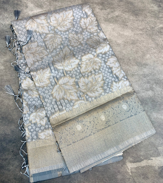 Banaras Katan Saree Gray Colour with Katan Work Border