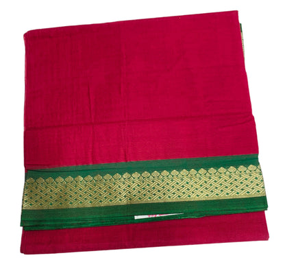 Chettinad Cotton Saree Maroon Shade with Green Border