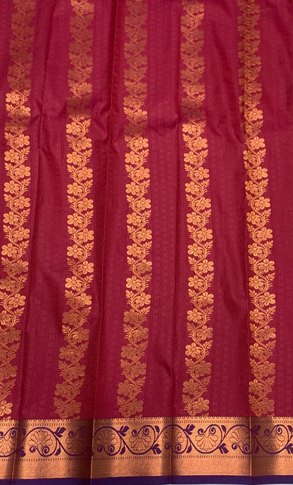 Vegan Silk Saree Maroon Colour with Copper and Blue Border