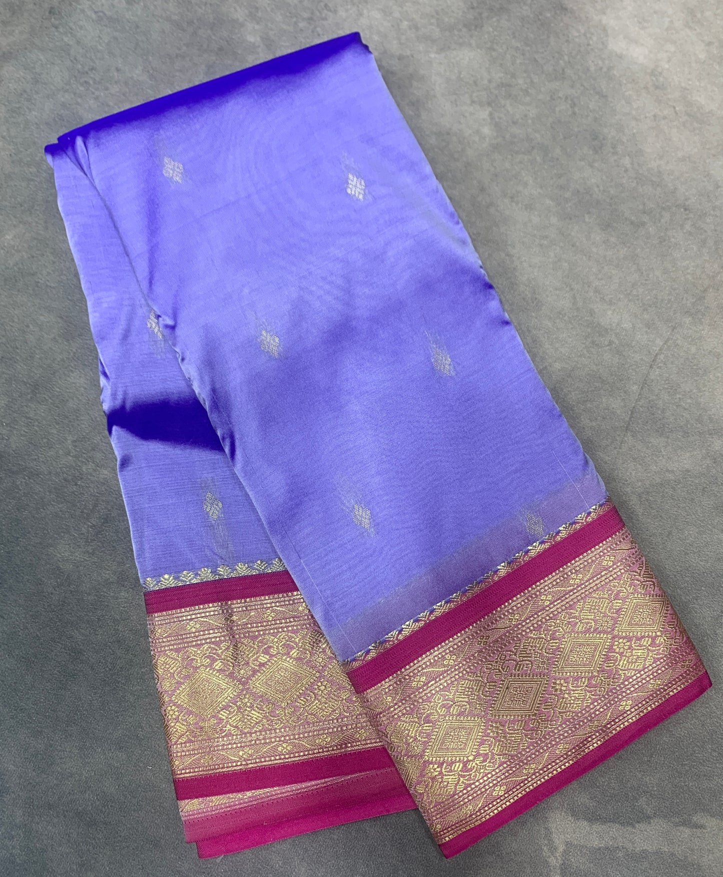 Lavender Shade Saree with Golden and Pink Border
