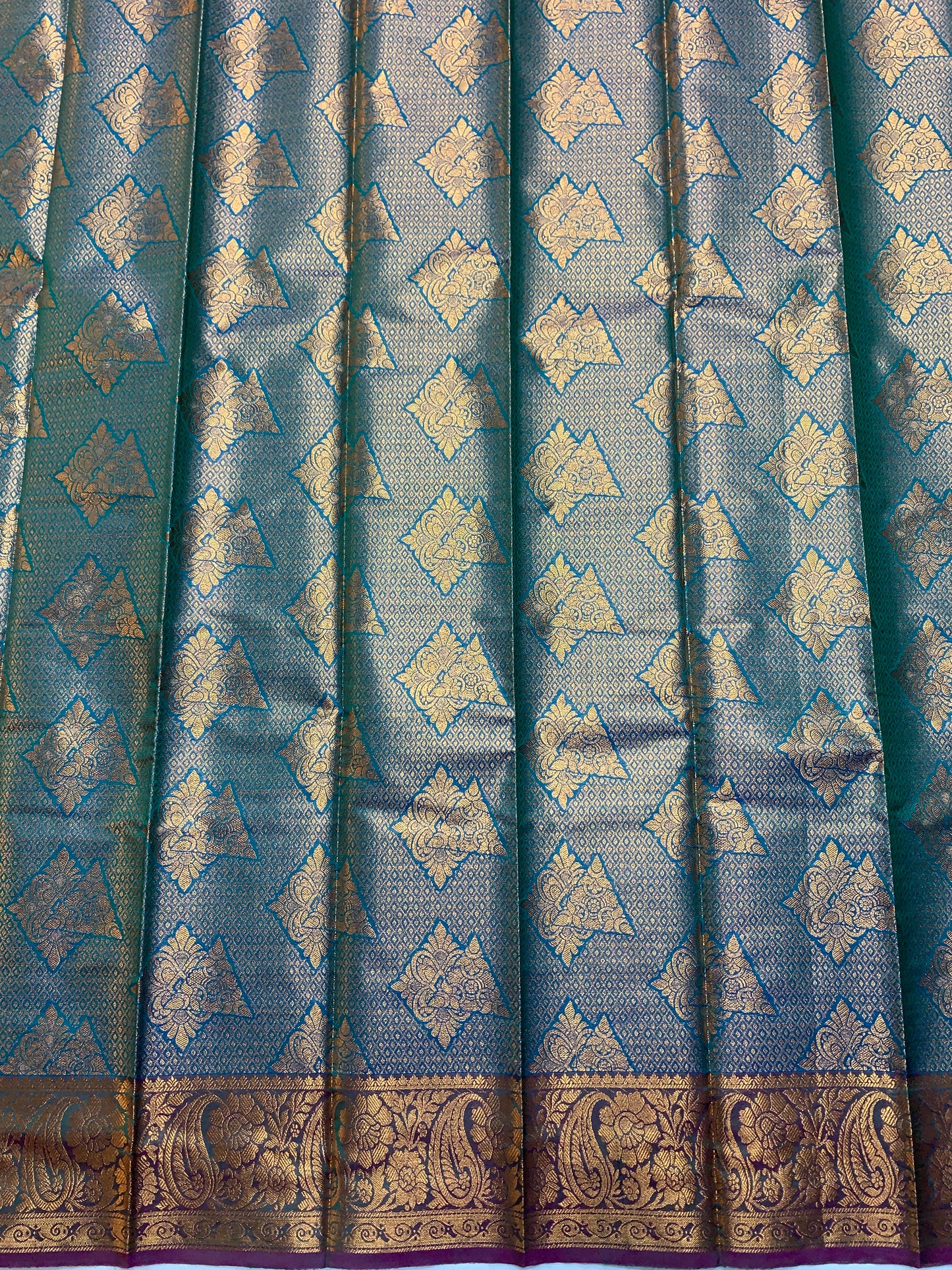 Vegan Silk Saree Rama Green Colour with Copper and Magenta Border