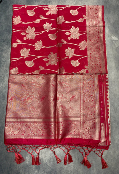 Soft Silk Casual Saree Tomato Pink Colour with Sliver Colour Borde