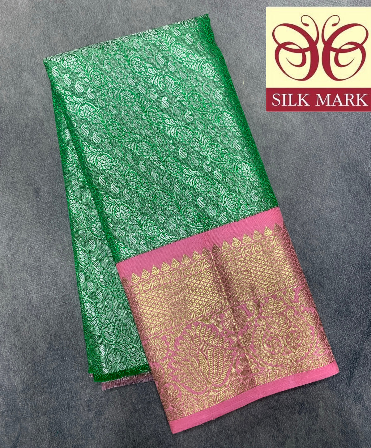 Light Green Shade Pure Kanchipuram Kids Pattu Pavadai with Contrast Border for Newborn to 2 Years