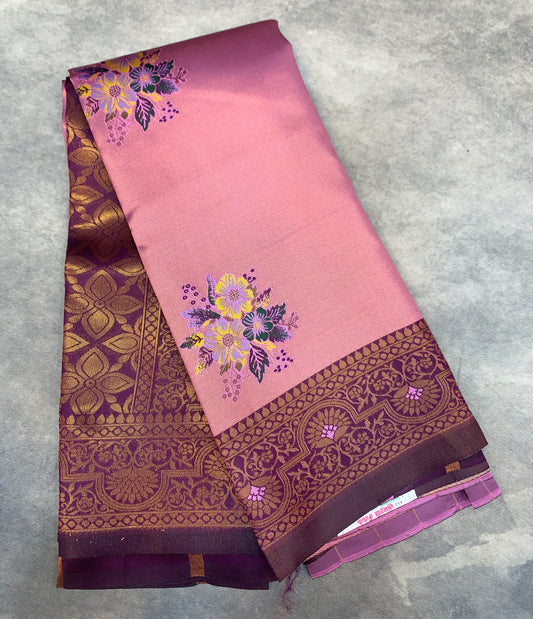 Fancy Tissue Saree Pink Colour with Magenta Border