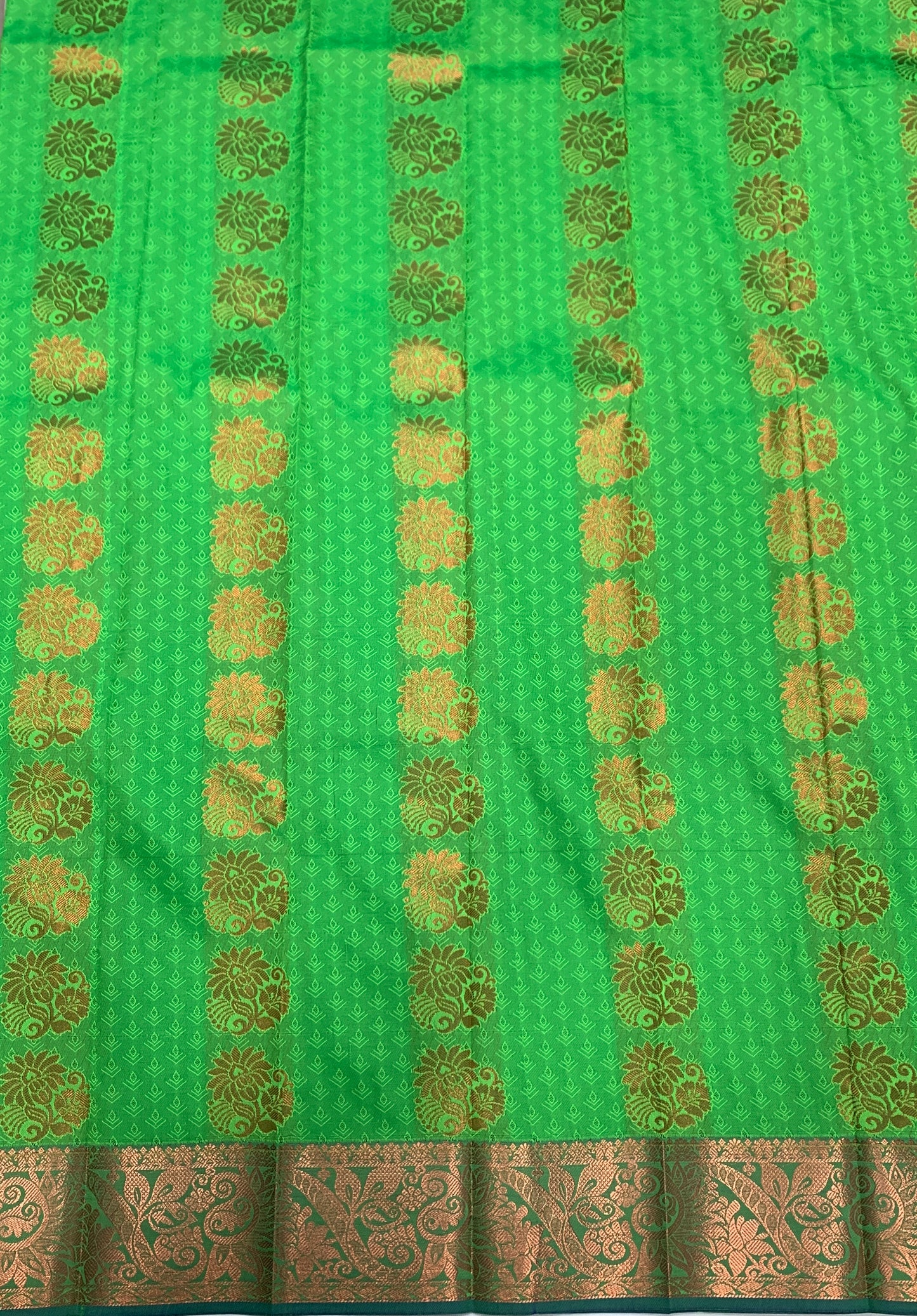 Vegan Silk Saree Apple Green Colour with Flower Design