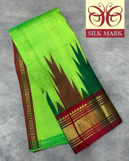 Pure Kanchipuram Silk Saree Light Green Colour with Maroon Border