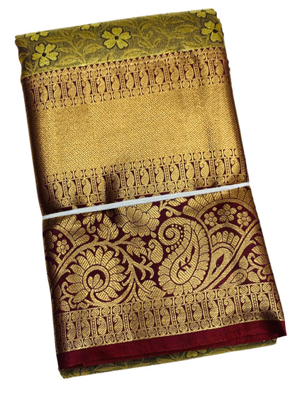 Light Brown Colour Soft Kanchi Tissue Pattu Saree with Brown Border