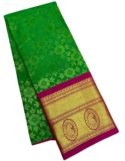 Light Green shade Vegan Silk Kids Pattu Pavadai with contrast border for age 5 to 10