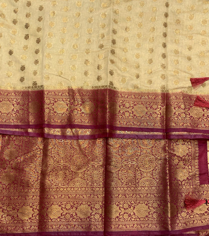 Crepe Saree Sandal Colour with Maroon Border