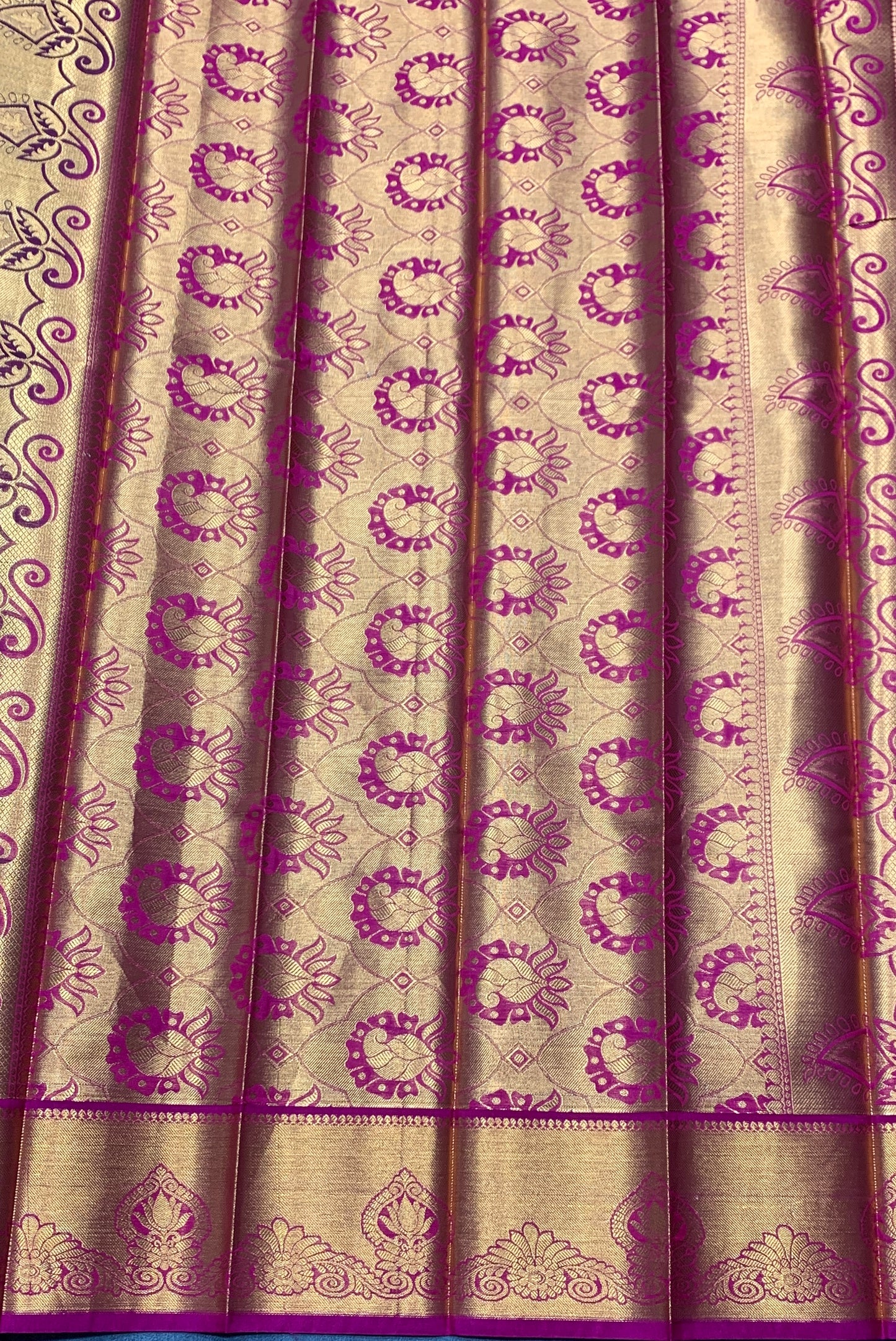 Vegan Silk Saree Green Colour with Pink and Copper Border
