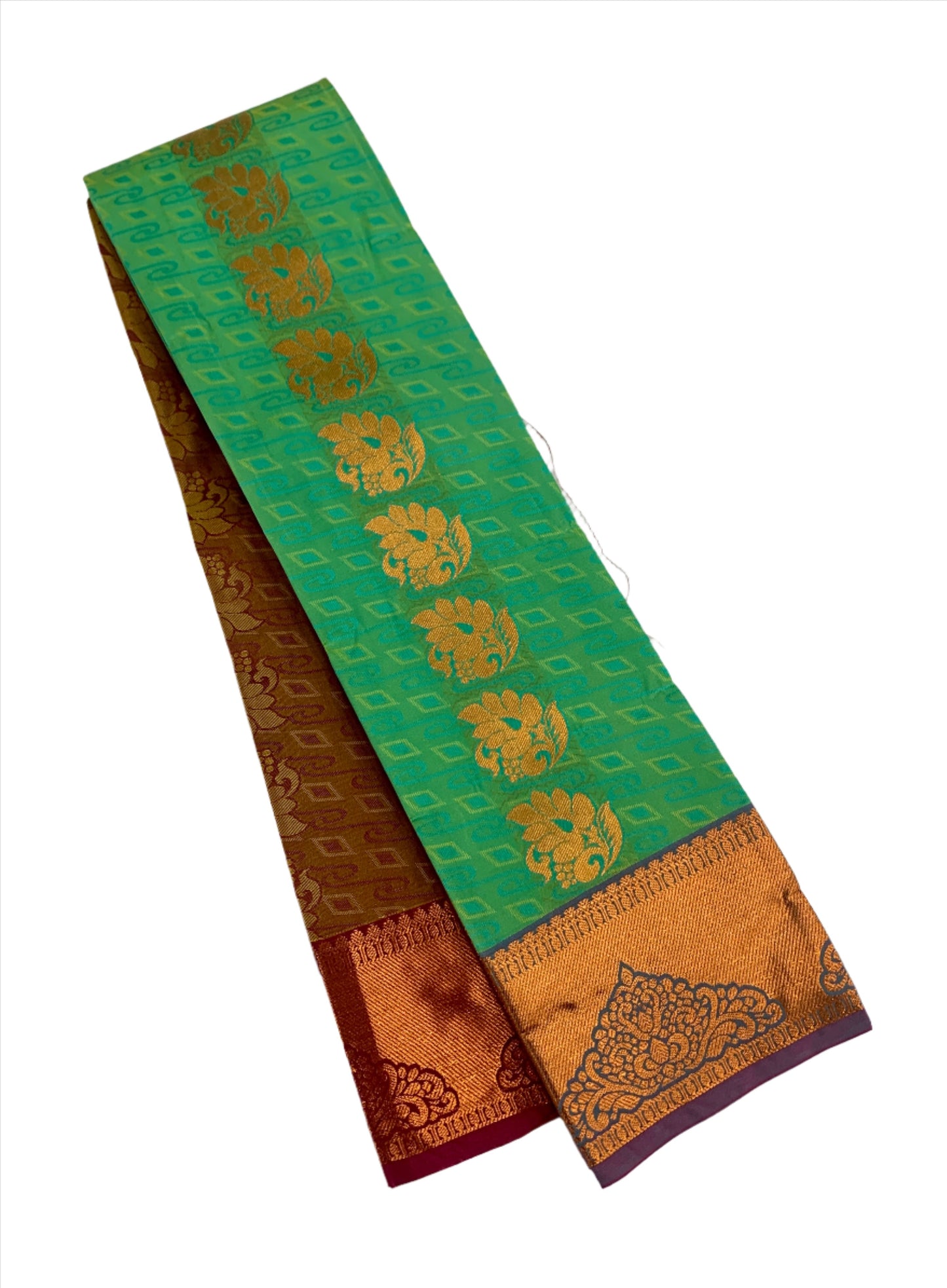 Vegan Silk Saree Light Green shade with Copper Border