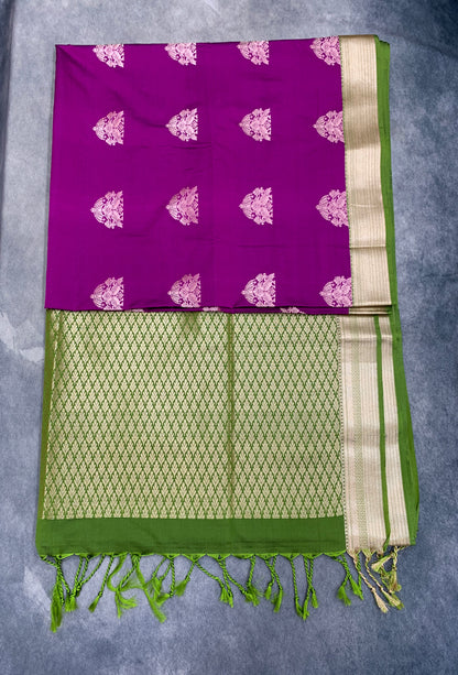Art Silk Saree Magenta Colour with Olive Green Colour Border