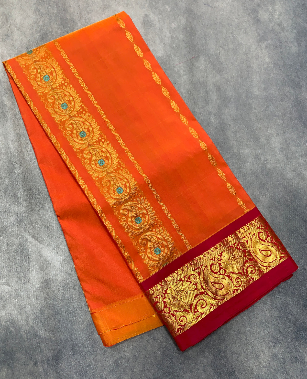Orange Shade Semi silk Kids Pattu Pavadai with Contrast border for age 5 to 10
