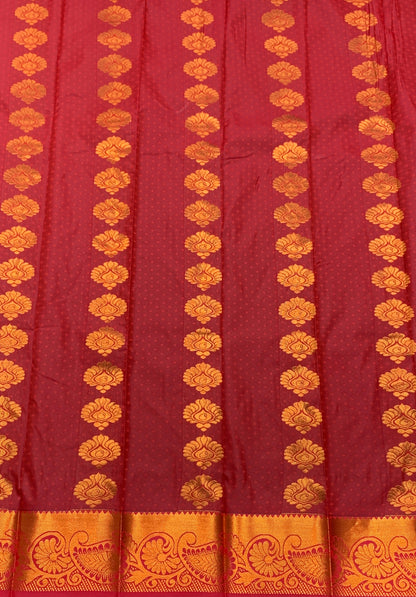 Vegan Silk Saree Maroon Colour Saree with Copper Border