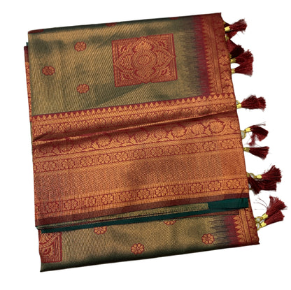 Art Silk Green Colour Saree with Maroon Border