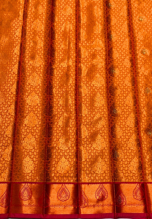 Vegan Silk Saree Mustard Colour with Copper and Pink Border