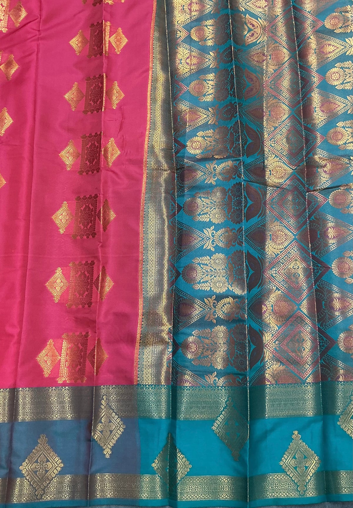 Soft Silk Casual Saree Tomato Pink Colour with Rettai Rama Green Colour Border