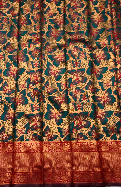 Art Silk Saree Green Colour with Butterfly Design