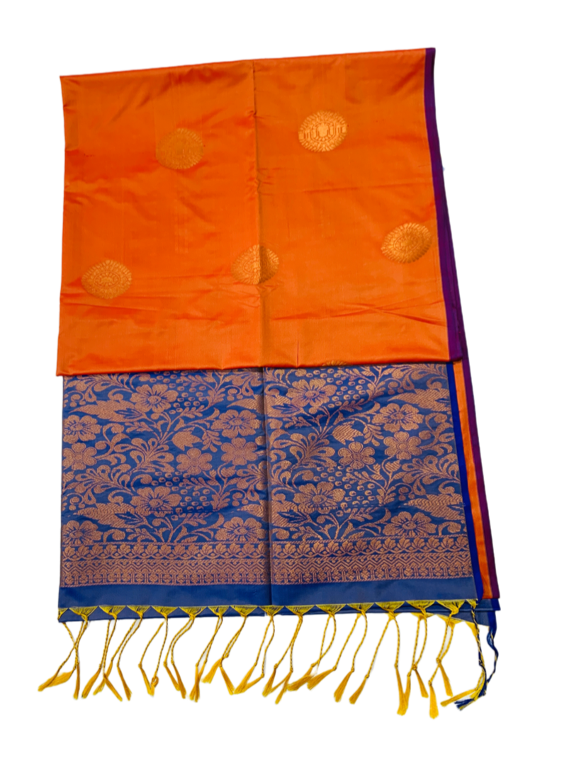 Soft Vegan Silk Saree Orange Colour with Blue Pallu