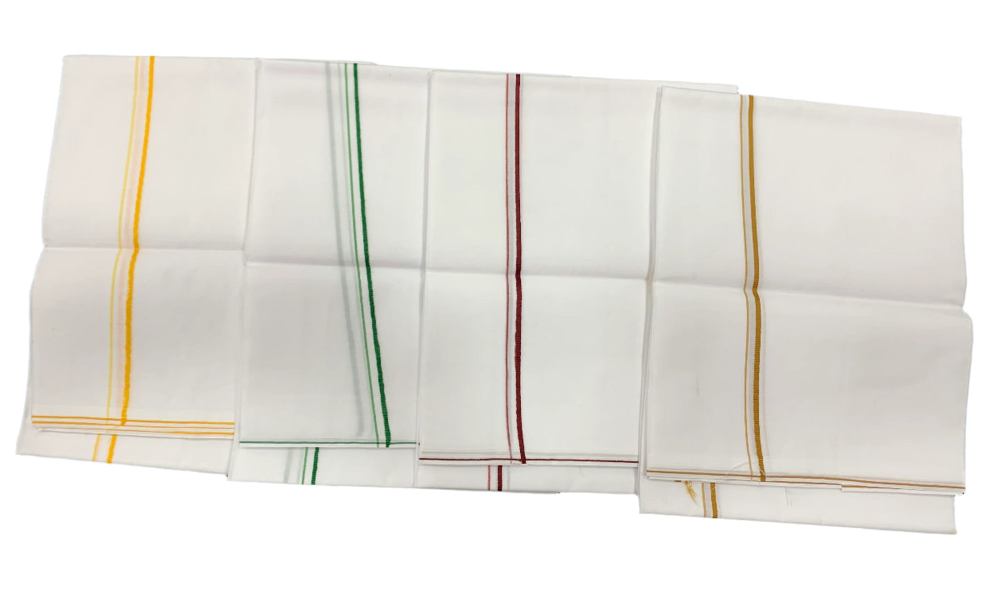 Cotton Dhoti 4 Mulam White Colour with Small Border - Pack of 4