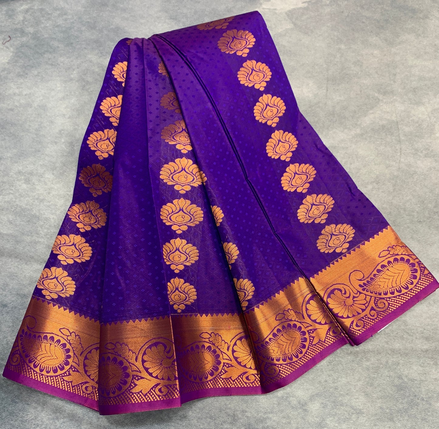 Vegan Silk Saree Violet Colour Saree with Copper Border