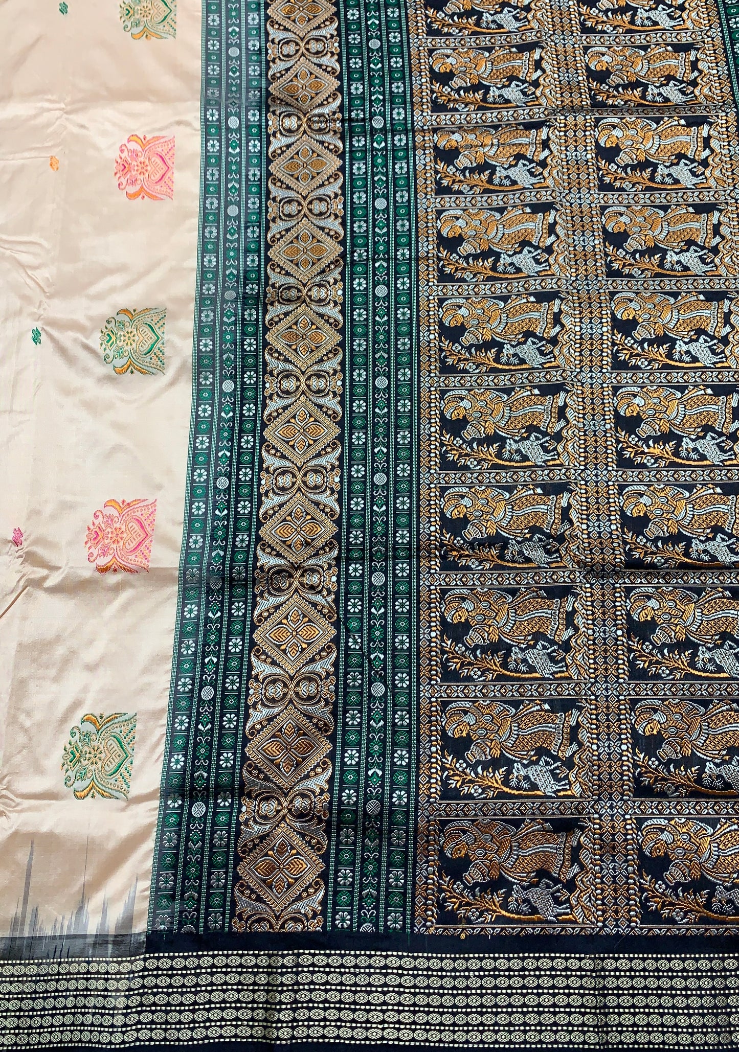 Pure Kanchipuram Silk Tussar Colour with Block Colour Thread Work Border