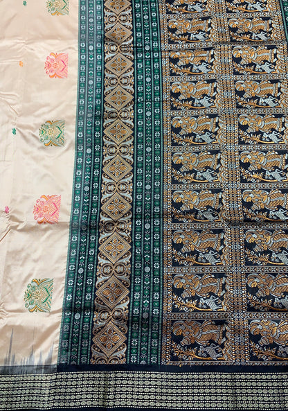 Pure Kanchipuram Silk Tussar Colour with Block Colour Thread Work Border
