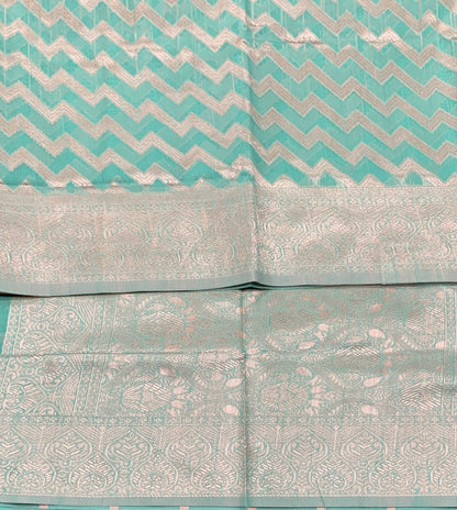 Banaras Katan Saree Sapphire Colour with Katan Work Border