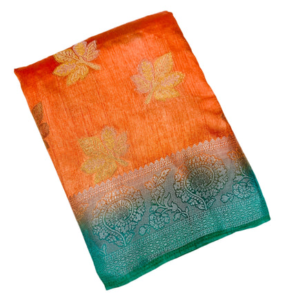 Tussar Saree Orange Colour with Green Border