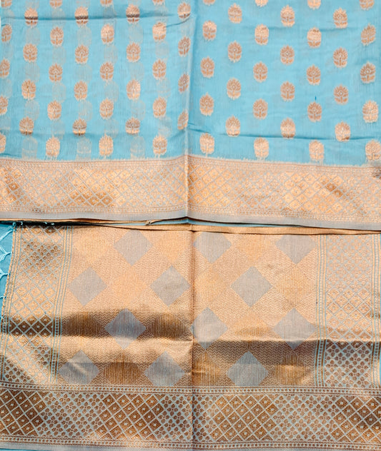 Banaras Katan Saree Sky Blue Colour with Katan Work Border