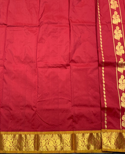 Maroon Shade Semi silk Kids Pattu Pavadai with Contrast border for age 5 to 10