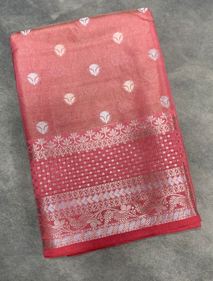Meenakari Banaras Tissue Silk Saree Rose Pink Colour