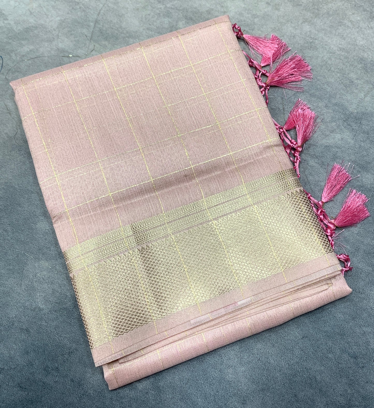 Banaras Katan Saree Light Baby Pink Colour with Katan Work Border