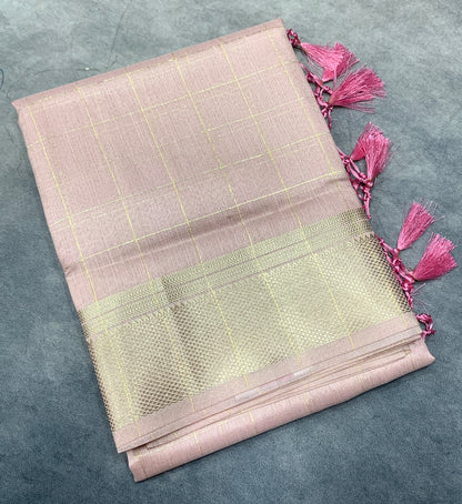 Banaras Katan Saree Light Baby Pink Colour with Katan Work Border
