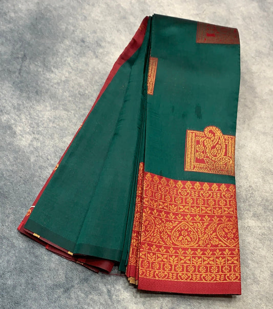 Green Colour Art Silk Saree with Maroon Border