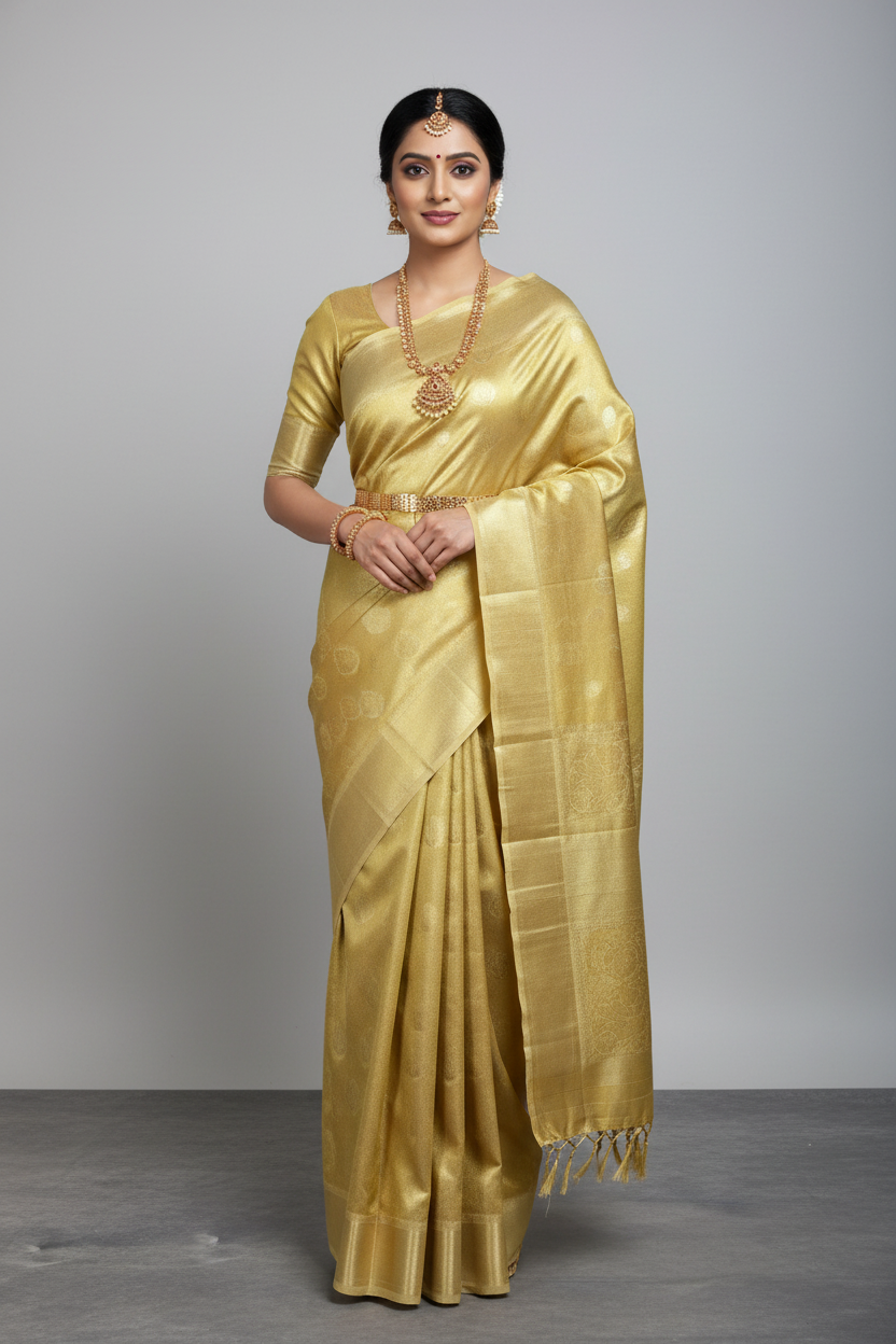 Fancy Tissue Saree Golden Colour with Self Colour Border
