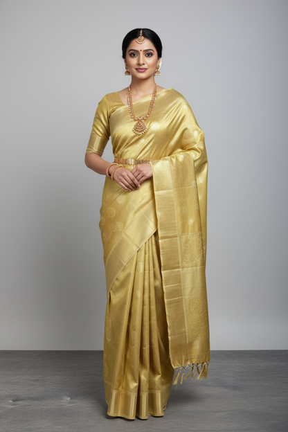 Fancy Tissue Saree Golden Colour with Self Colour Border