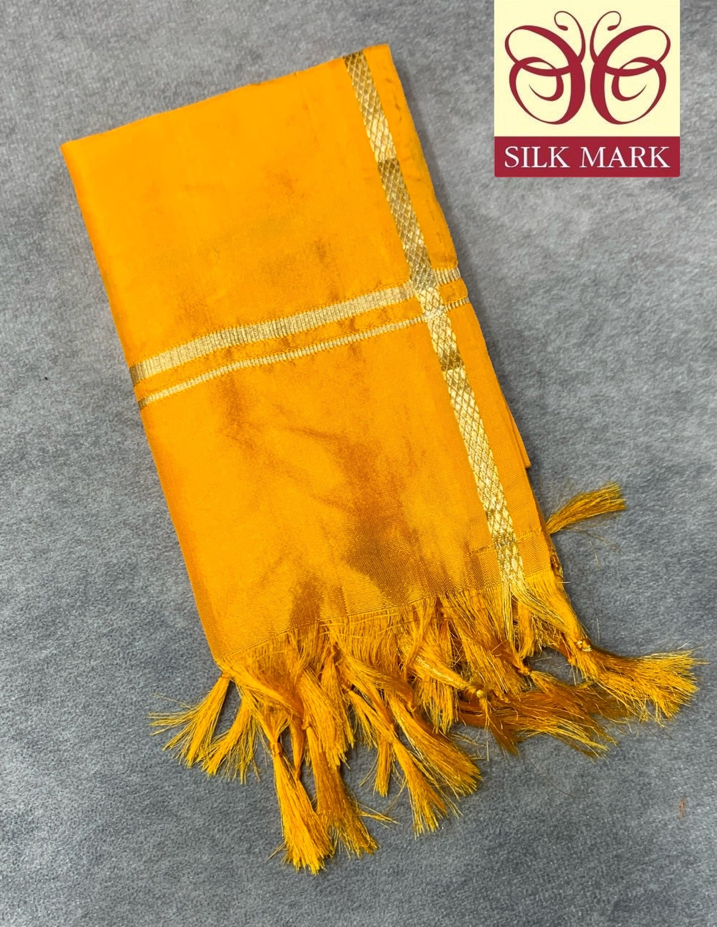 2 Mulam Silk Pooja Towel Mango Yellow Colour